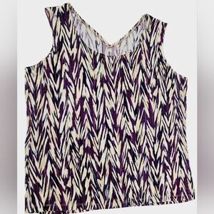 Chicos Travelers Sleeveless Chevron Liquid Knit Purple & Beige Pattern Top Sz 3